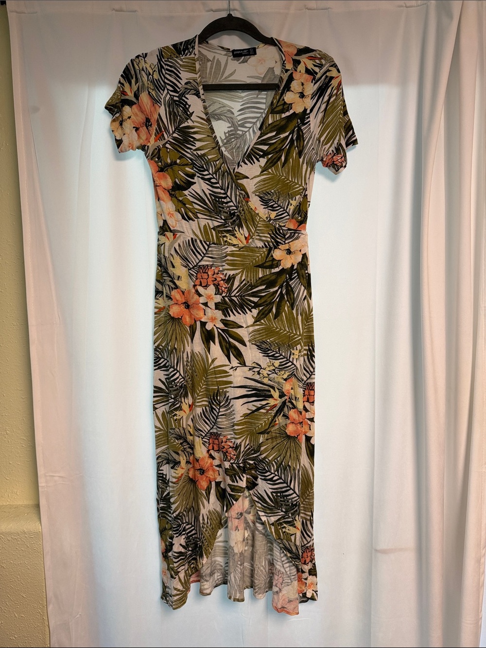 Floral Tropical Wrap Maxi Dress - Olive & Peach